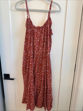 Natural life Rust Floral Tiered Midi Dress